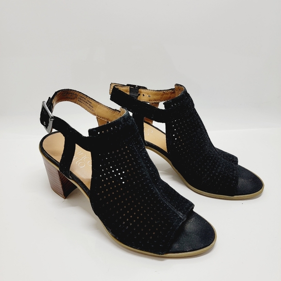 Franco Sarto Harlet2 Perforated Leather  Suede Slingback Block Heel Sandal Sz 6M - Picture 1 of 9